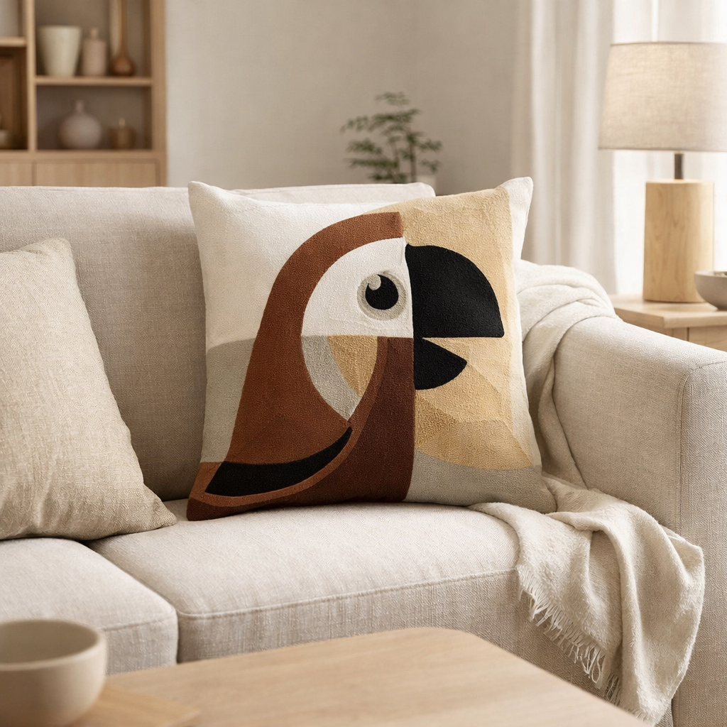 Coussin brodé Loro Naturel 45 x 45 en situation