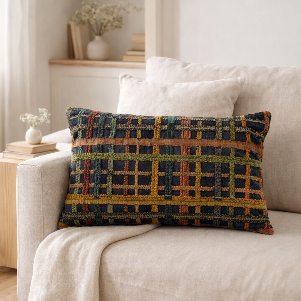 Coussin brodé Soline Ambre 30 x 50 en situation