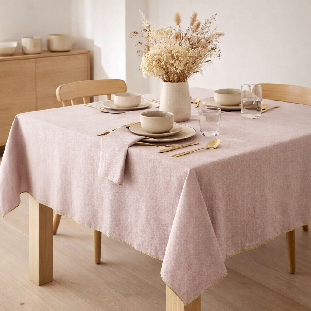 Nappe recyclée Grace Parme 140 x 140 en situation