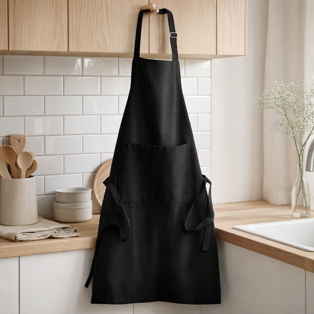 Tablier de cuisine Dario Noir 85 x 72 en situation