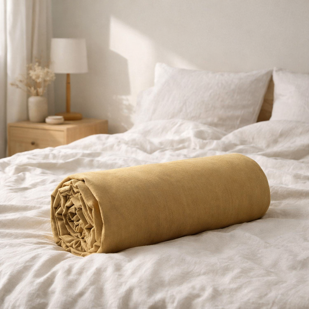 Drap housse Calita Gold 180x200 bonnet 30 cm en situation