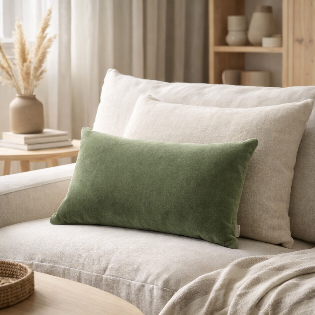 Coussin uni Elise Verveine 30 x 50 en situation