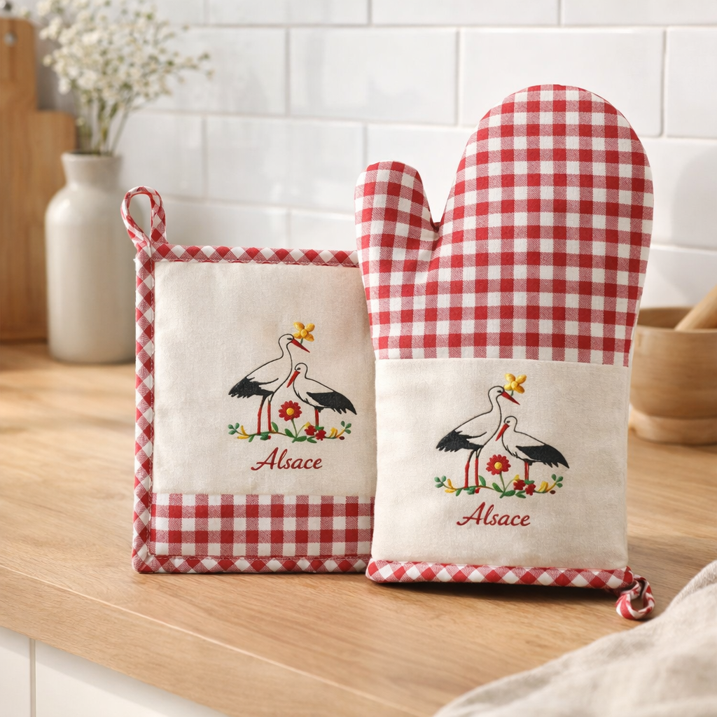 Lot Gant de cuisine/Manique Blom Ecru 18 x 28 en situation