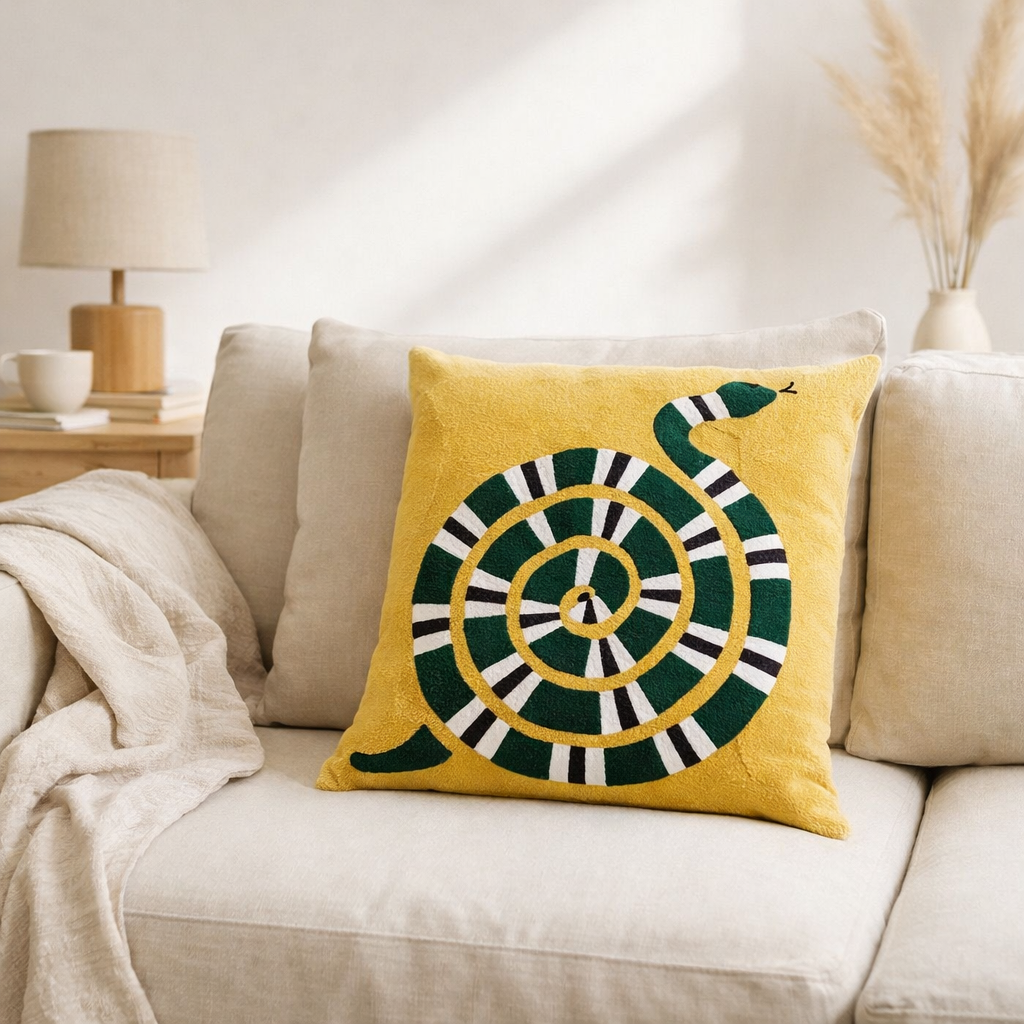 Coussin brodé Yoka Mangue 45 x 45 en situation