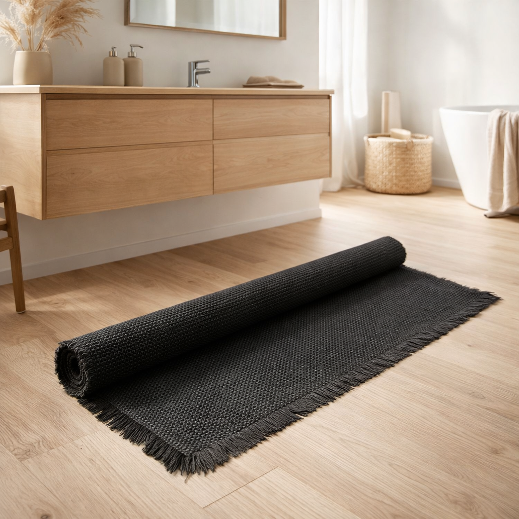 Tapis de bain uni Elly Noir 70 x 140 en situation