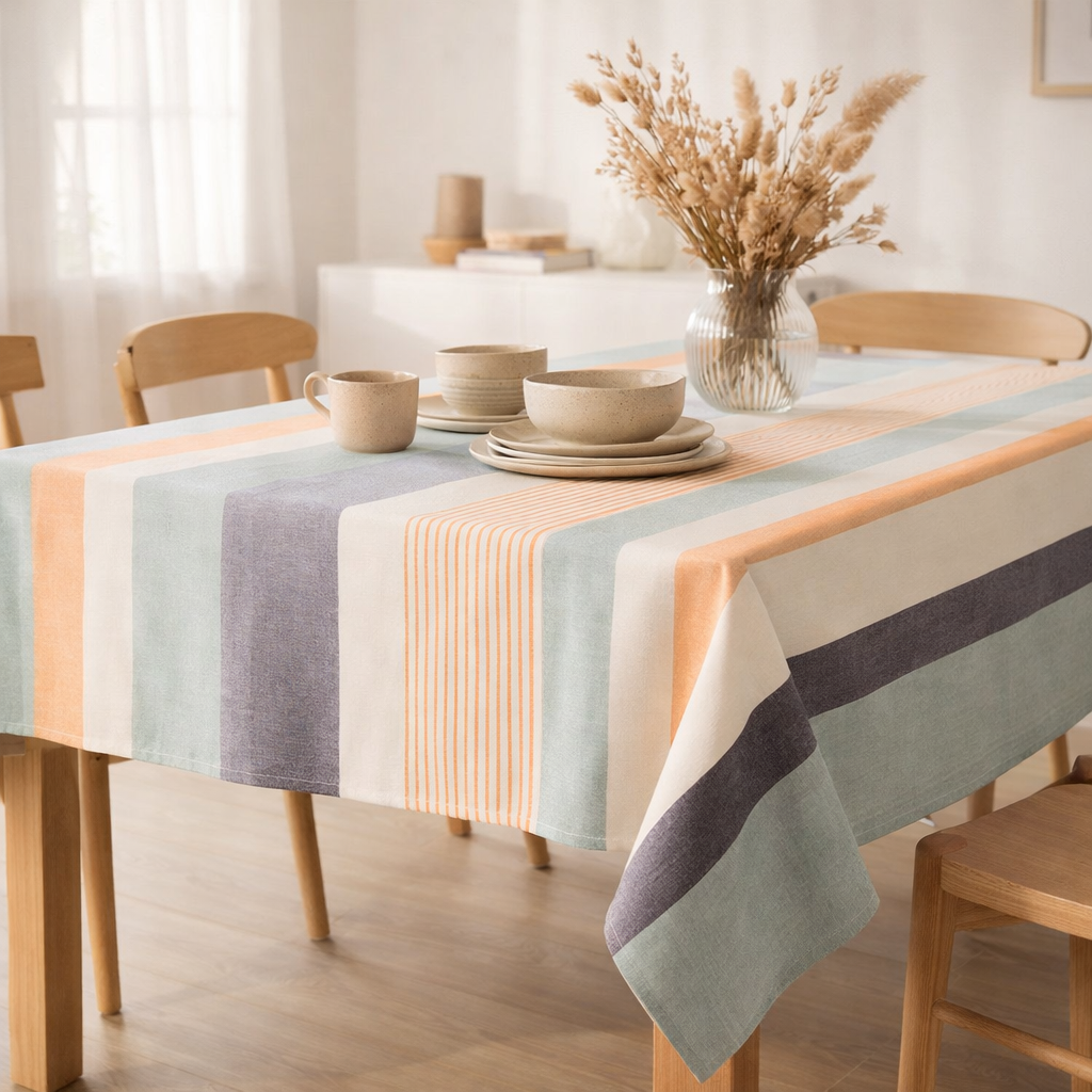 Nappe recyclée Yuna enduite Azur 170 x 170 en situation