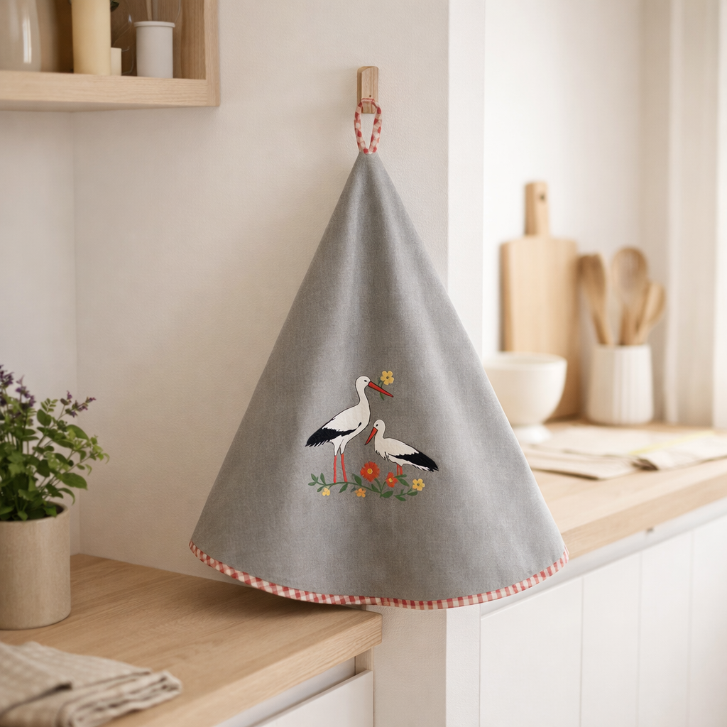 Essuie-mains rond Blom Alsace Gris Diamétre 60 cm en situation