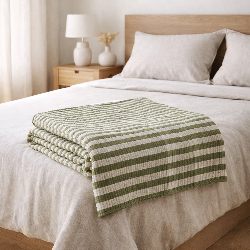Jeté Calista Olive 240 x 260 en situation