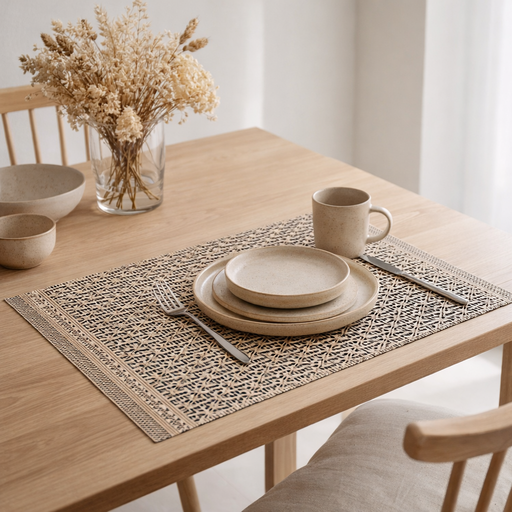 Set de table Kadra Naturel/noir 33 x 45 en situation