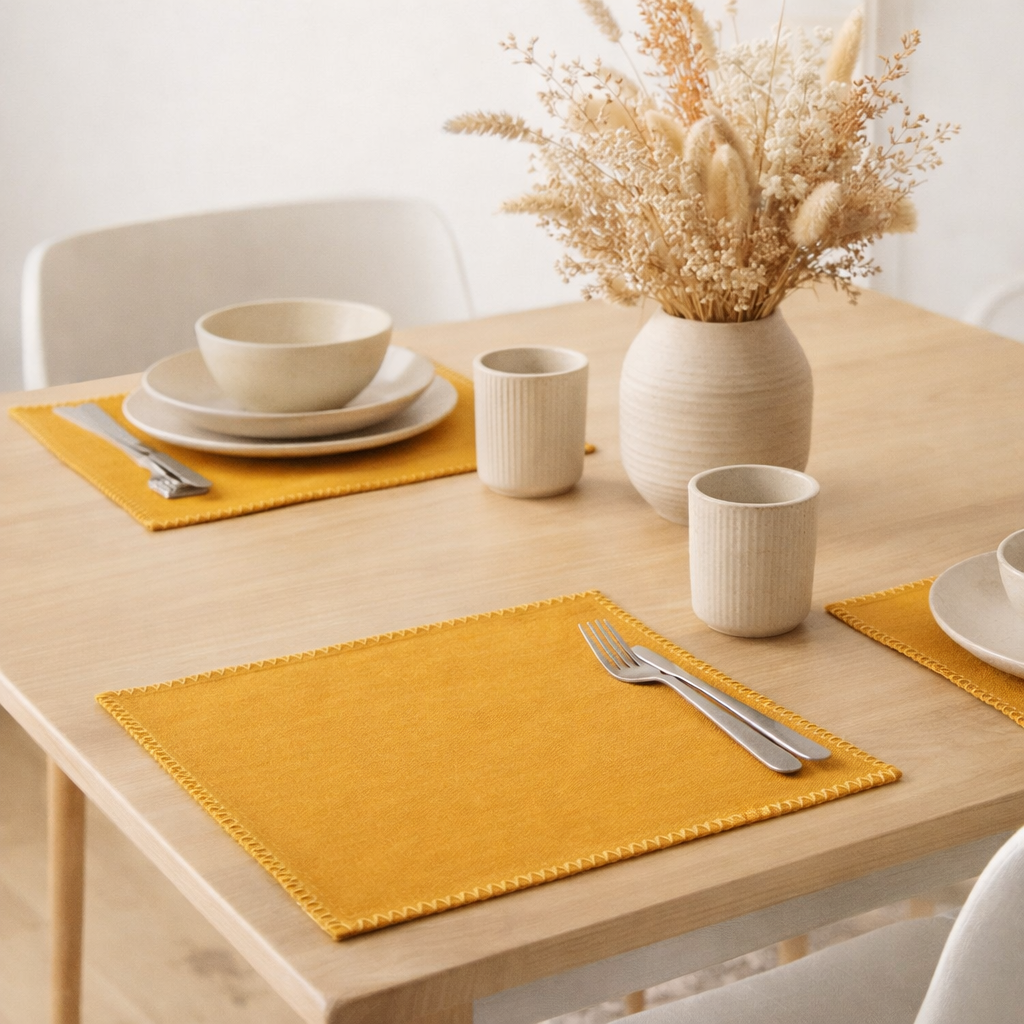 Lot de 2 serviettes de table recyclées Delia Tournesol 41 x 41 en situation