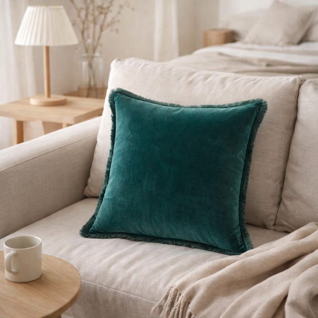 Coussin uni Fara Corinthe 45 x 45 en situation