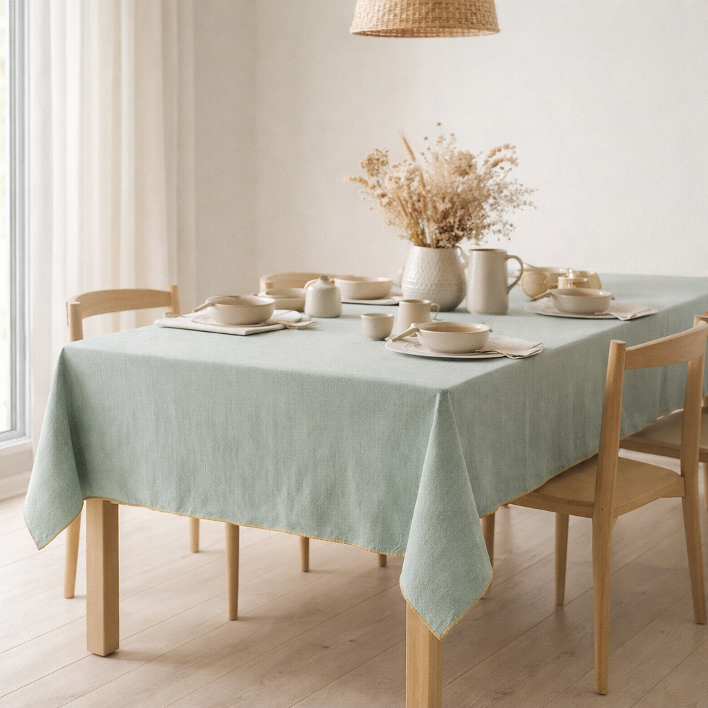 Nappe recyclée Grace Aqua 180 x 350 en situation