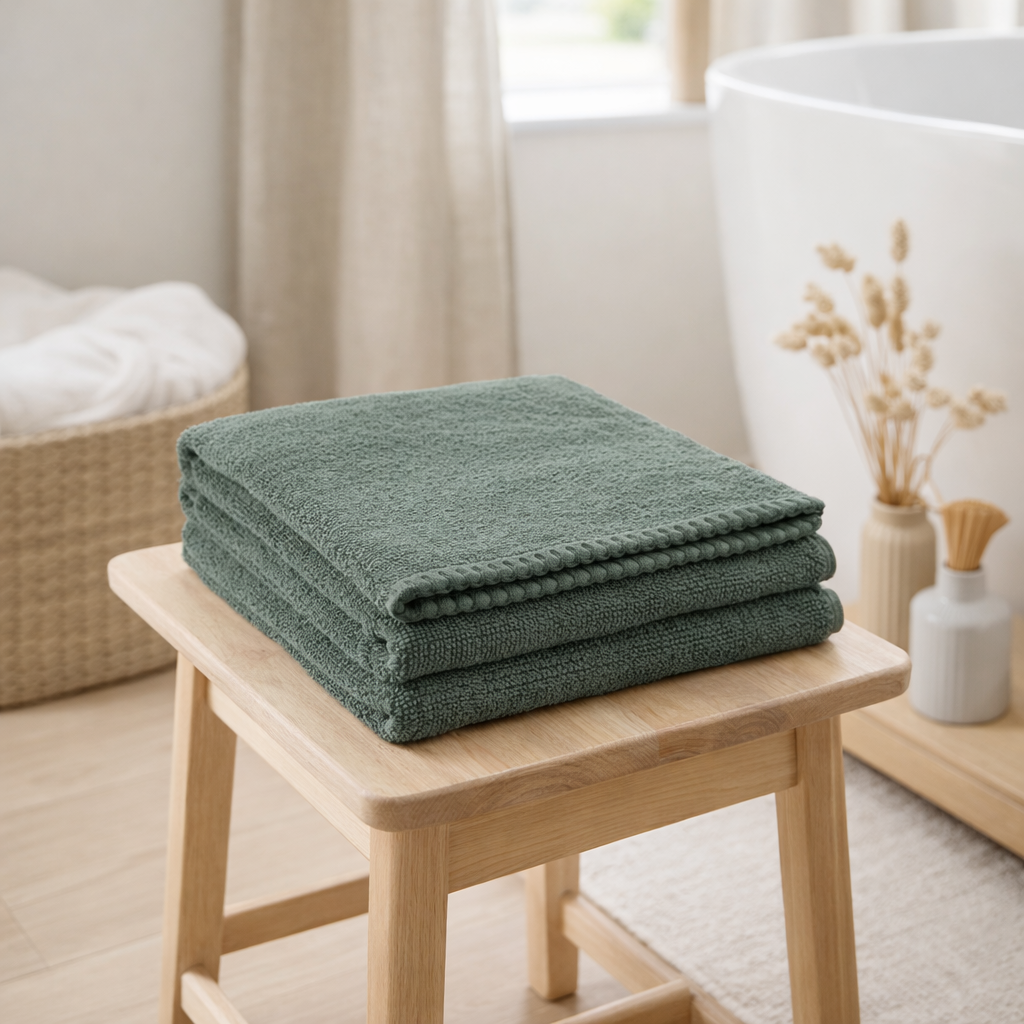 Drap de bain Bora Fougère 90 x 150 en situation