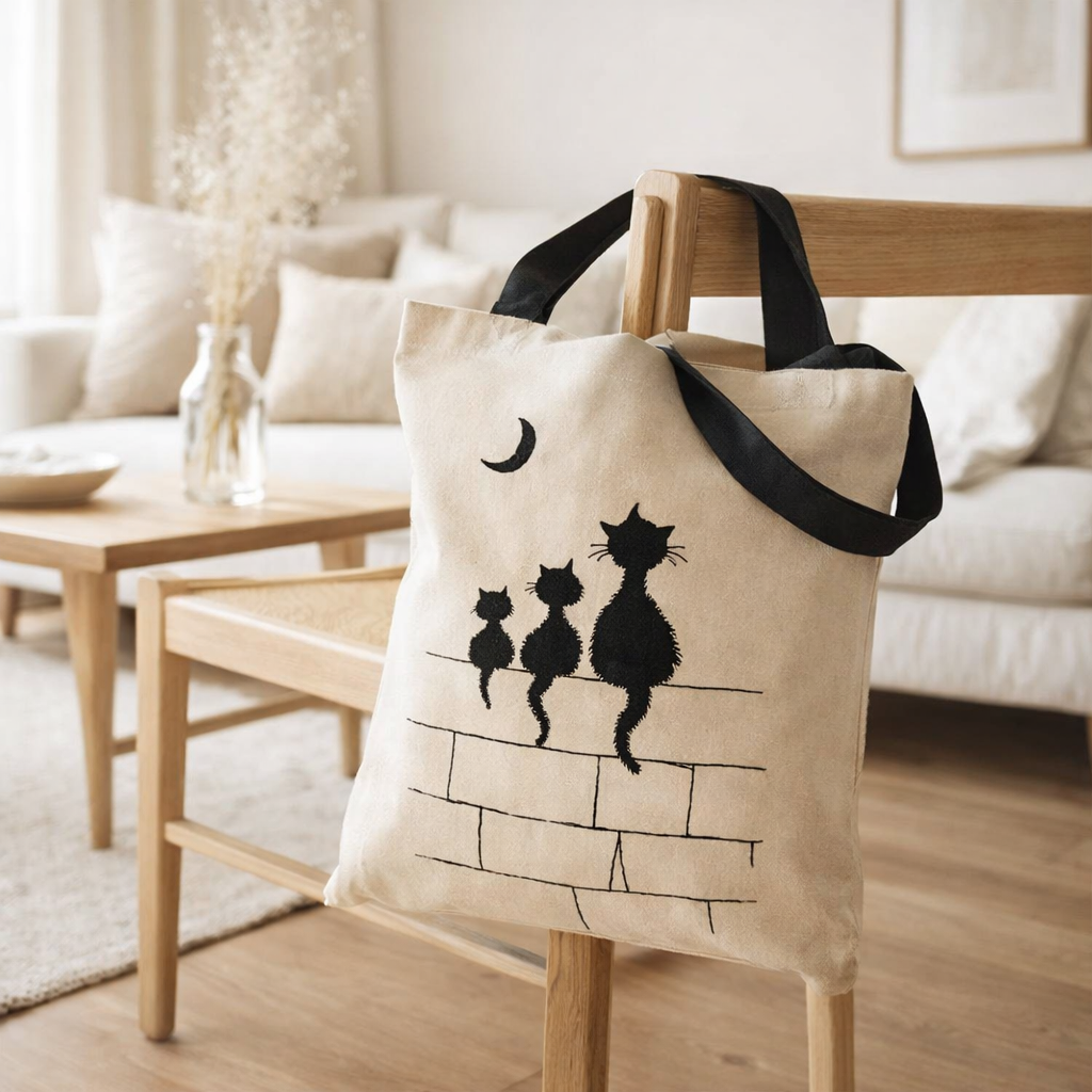 Sac Dubout 3 chats Ecru 40 x 35 en situation
