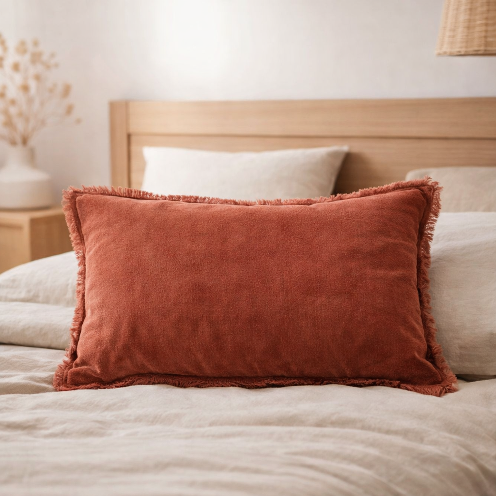 Coussin uni Fara Sienne 30 x 50 en situation