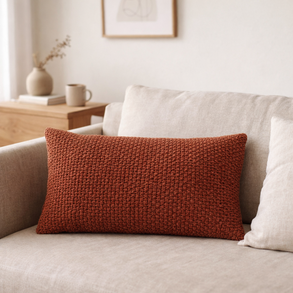 Coussin recyclé Maia Sienne 30 x 50 en situation