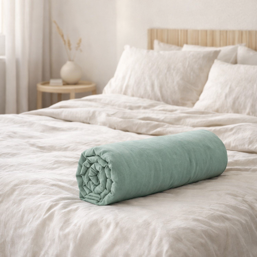 Drap housse Calita Sauge 180x200 bonnet 30 cm en situation