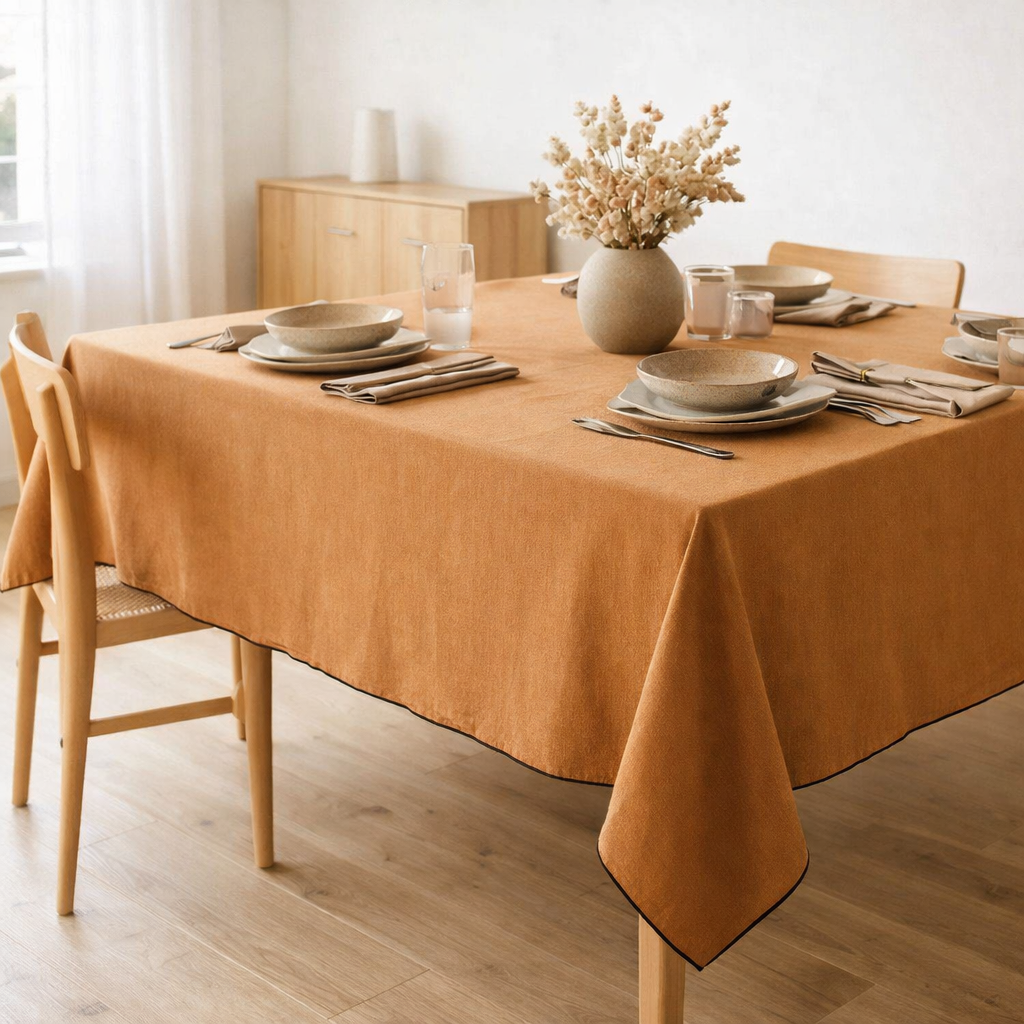 Nappe recyclée Grace Caramel 170 x 300 en situation