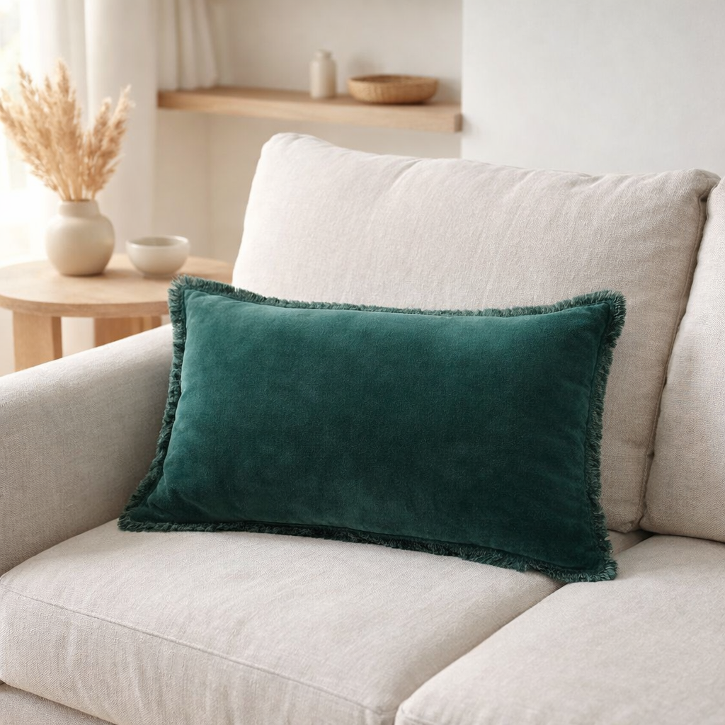 Coussin uni Fara Corinthe 30 x 50 en situation