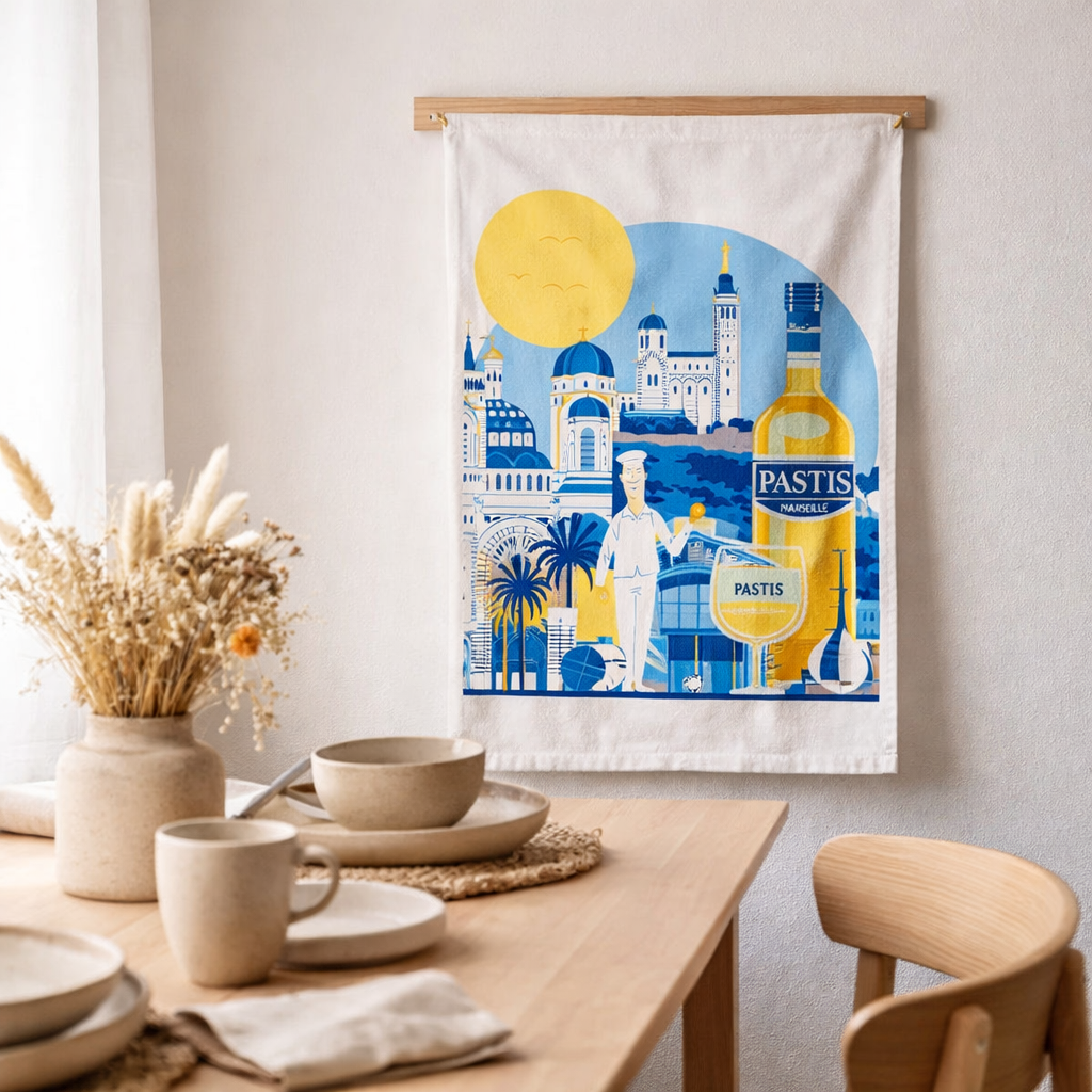 Torchon Marseille Blanc 48 x 72 en situation