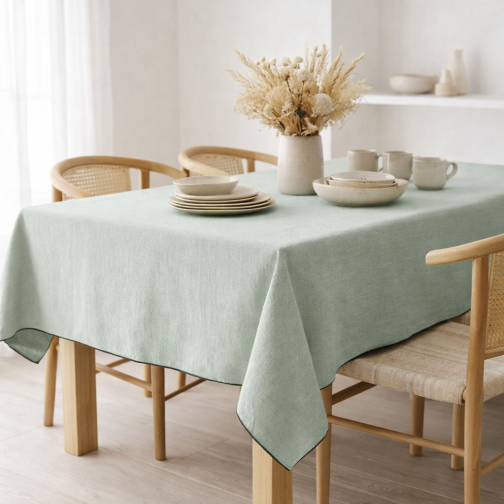 Nappe recyclée Grace Céladon 140 x 250 en situation