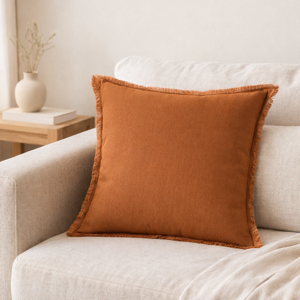 Coussin uni Laly Cuivre 45 x 45 en situation