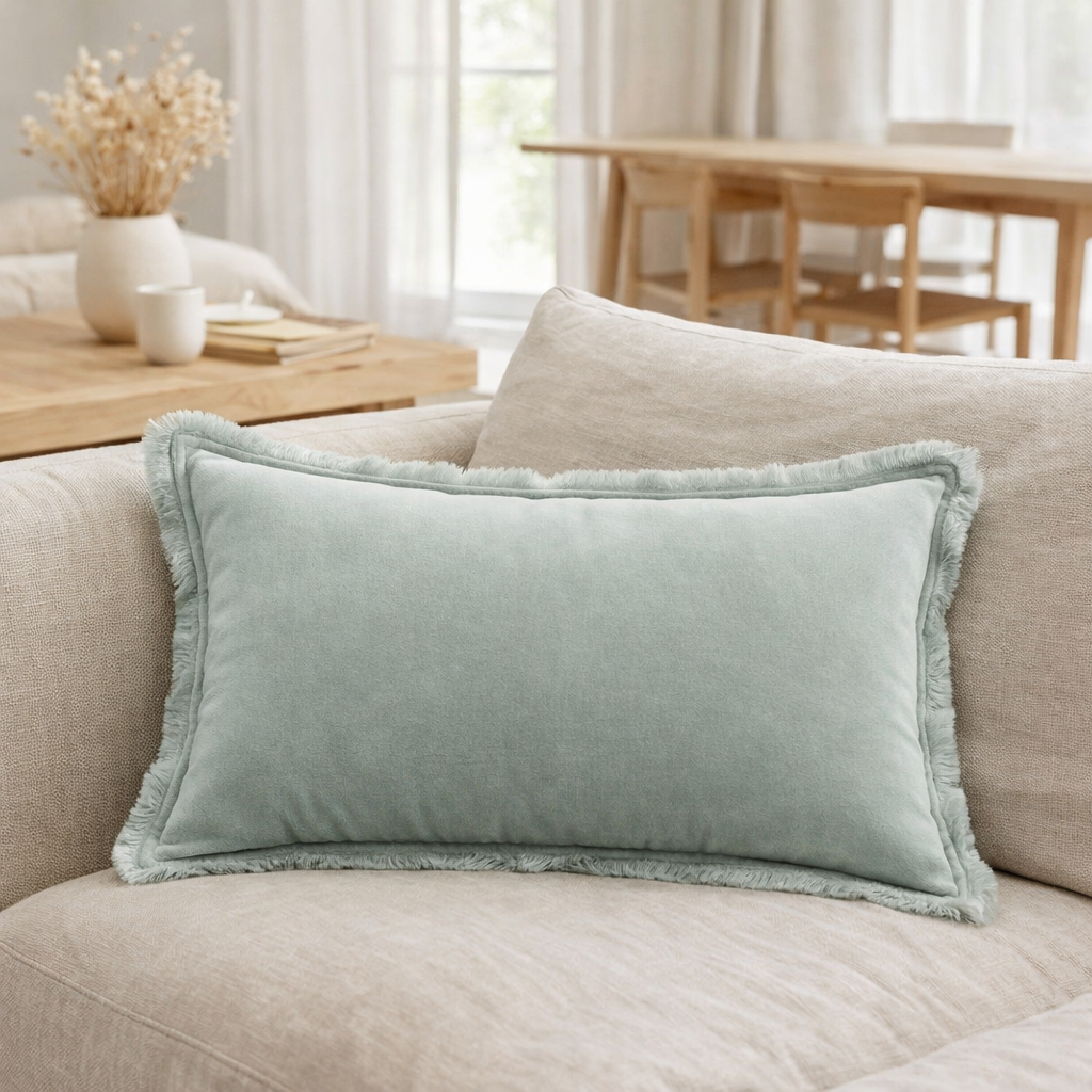 Coussin uni Fara Titane 30 x 50 en situation