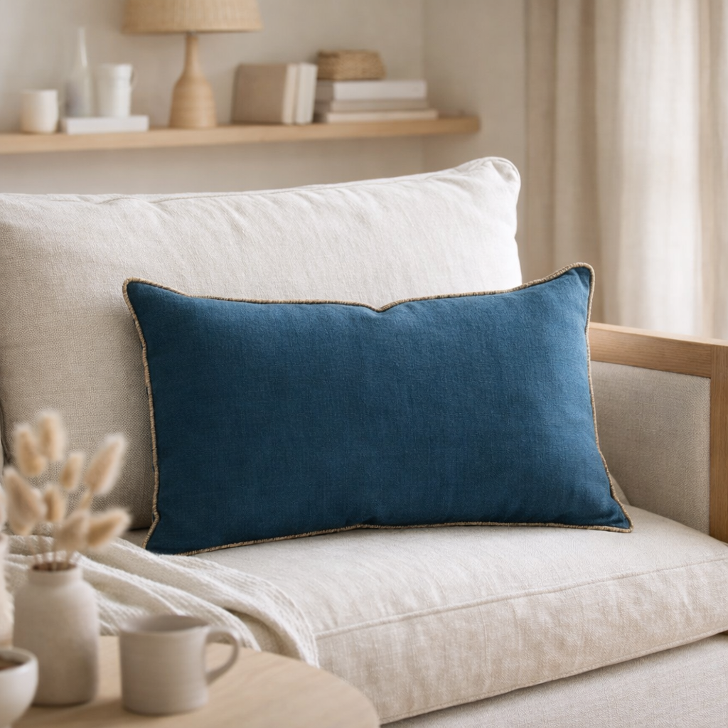 Coussin Zeff Céleste Indigo 30 x 50 en situation