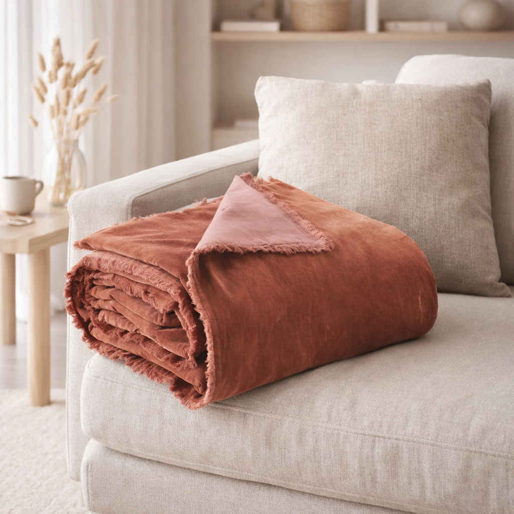 Plaid uni Fara Sienne 135 x 200 en situation