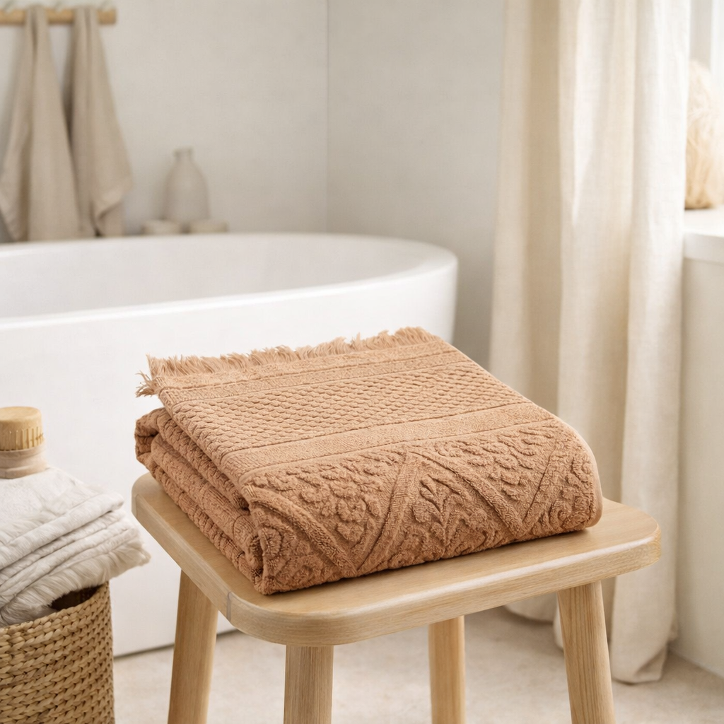 Drap de douche Zoé Noisette 70 x 140 en situation