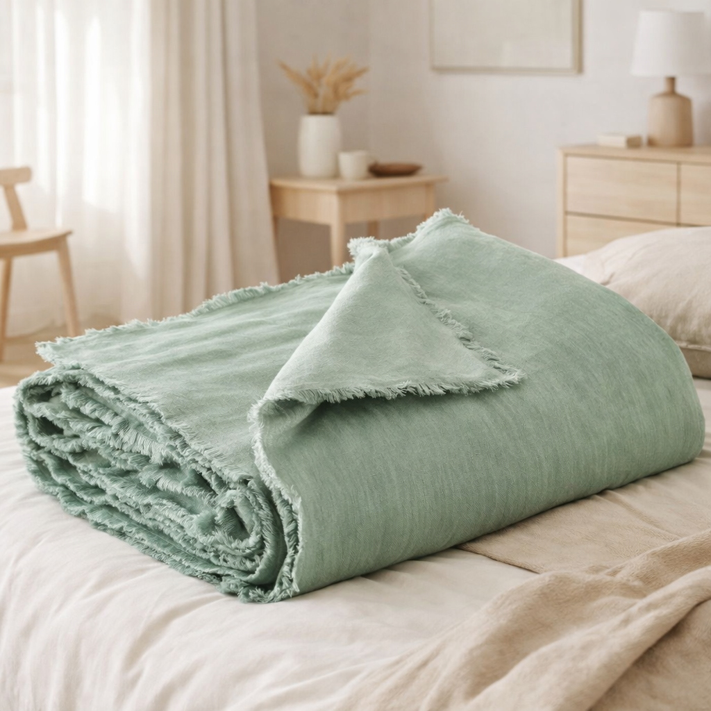 Édredon uni Laly Opaline 85 x 200 en situation