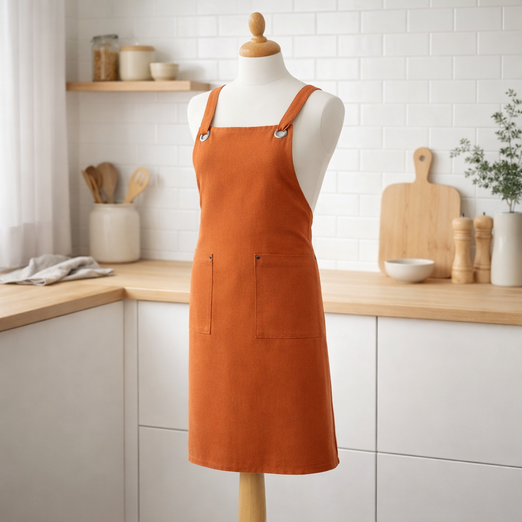 Tablier de cuisine recyclé Artisan avec poches Cannelle 72 x 85 en situation
