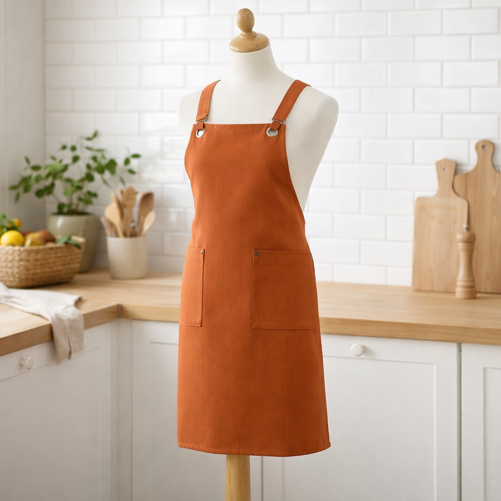 Tablier de cuisine recyclé Artisan avec poches Cannelle 72 x 85 en situation