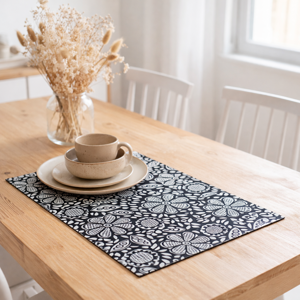 Set de table enduit Kira recyclé Ombre 33 x 48 en situation