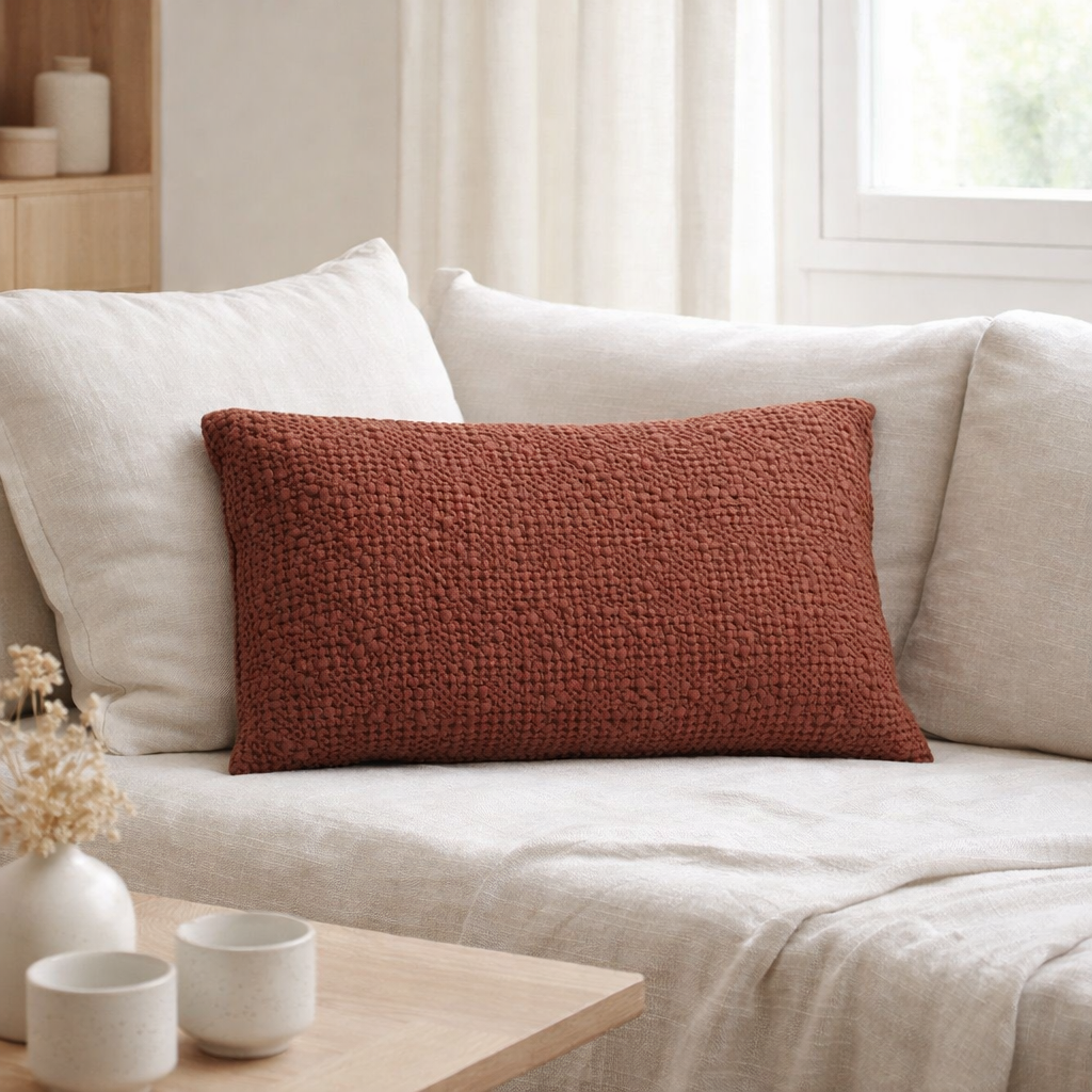 Coussin Tana Tabac 40 x 65 en situation