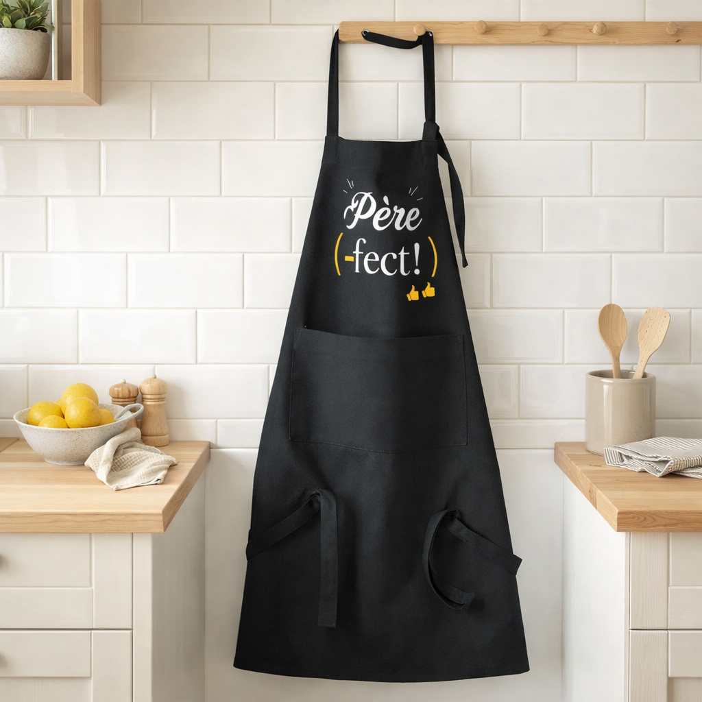 Tablier de cuisine Père-fect recyclé Noir 72 x 90 en situation
