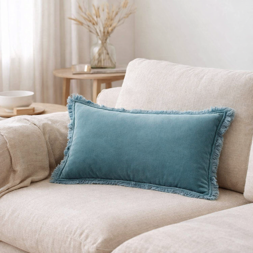 Coussin uni Fara Acier 30 x 50 en situation