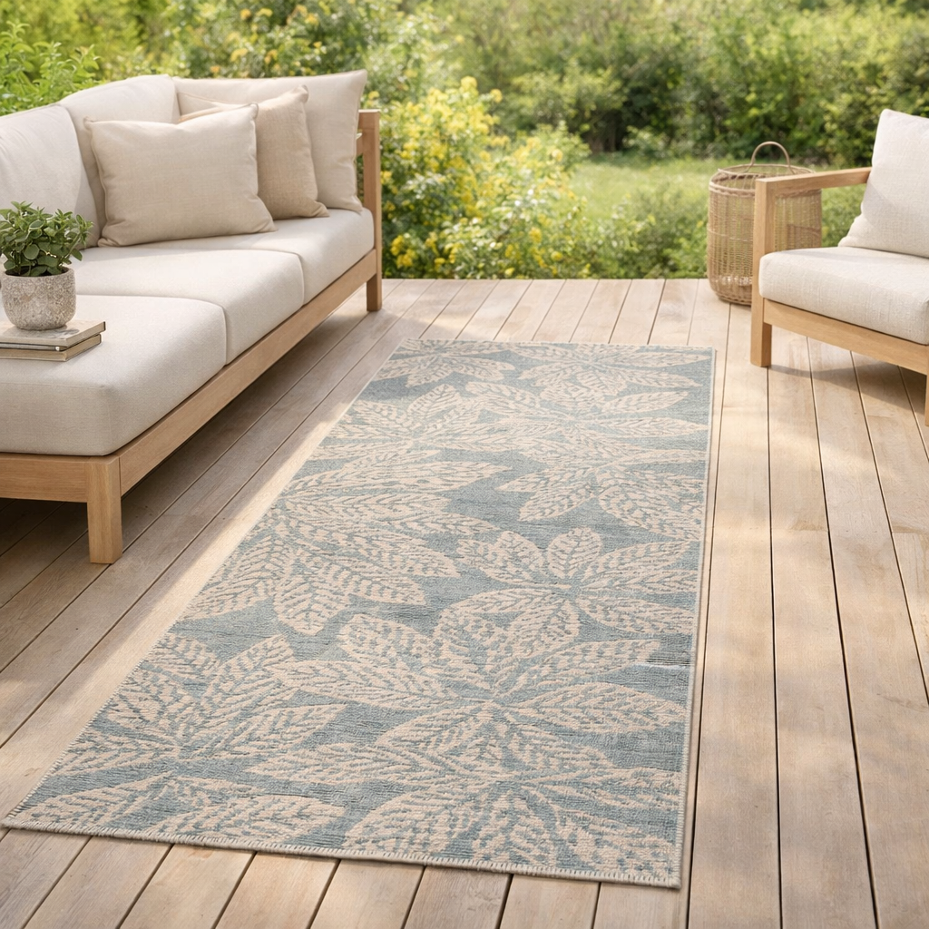 Tapis Ariane outdoor recyclé Acier 80 x 200 en situation