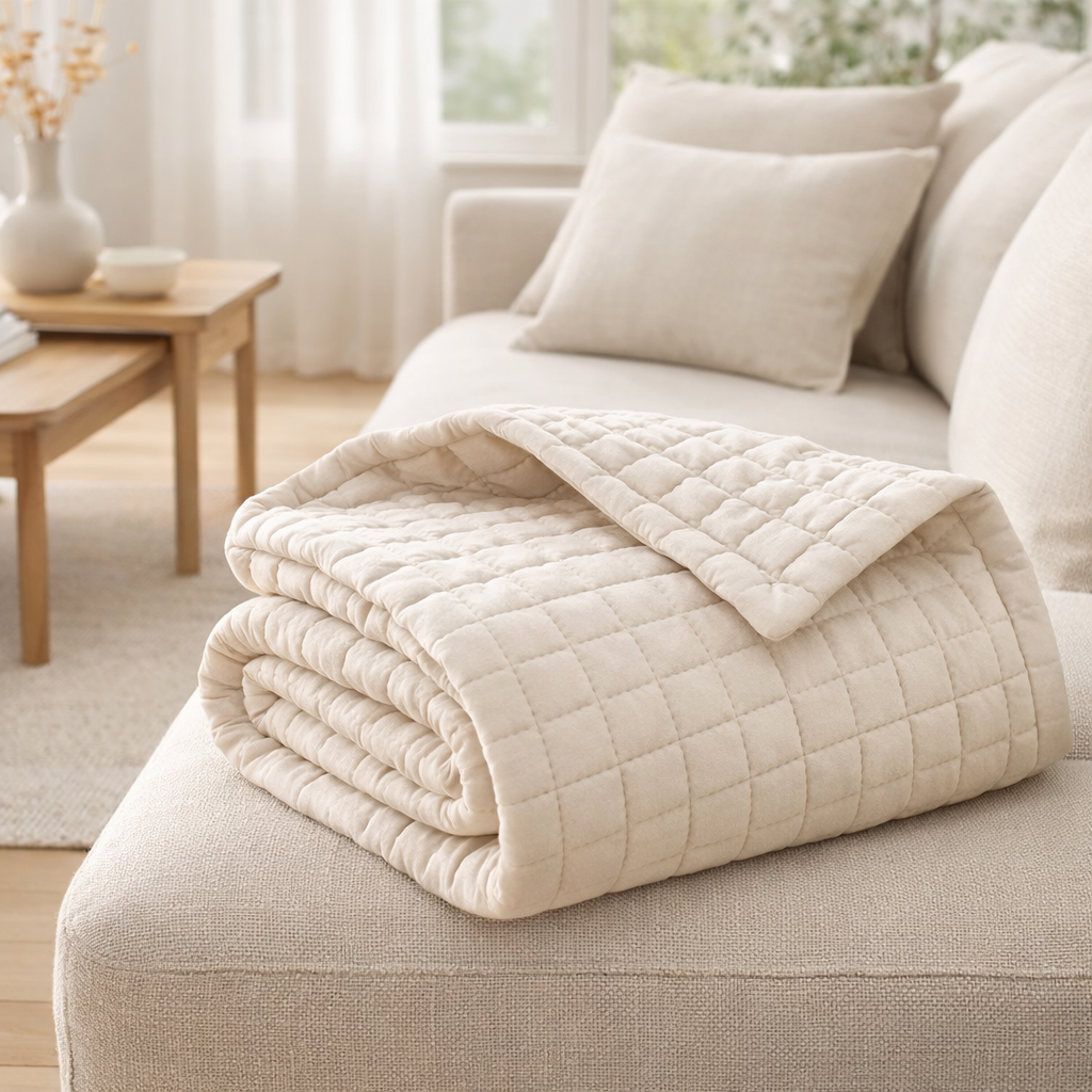 Plaid Cambra Naturel 140 x 200 en situation