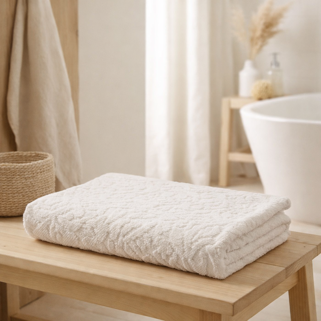 Drap de douche Gilda Neige 70 x 130 en situation