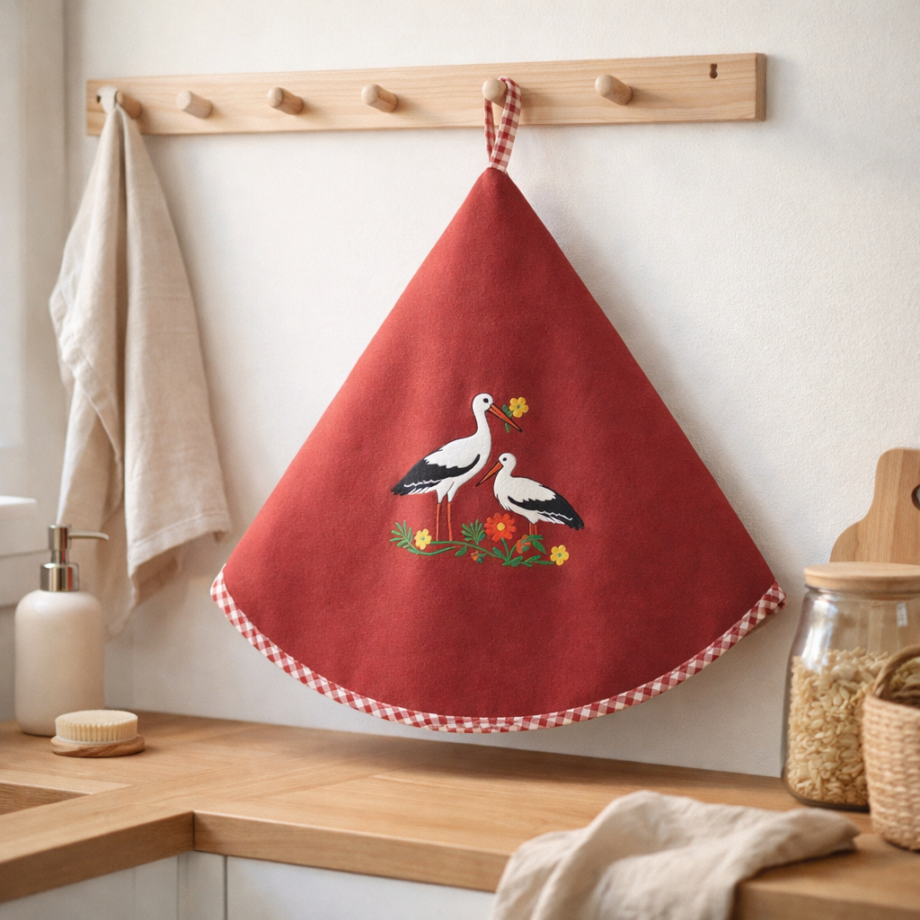 Essuie-mains rond Blom Alsace Rouge Diamétre 60 cm en situation