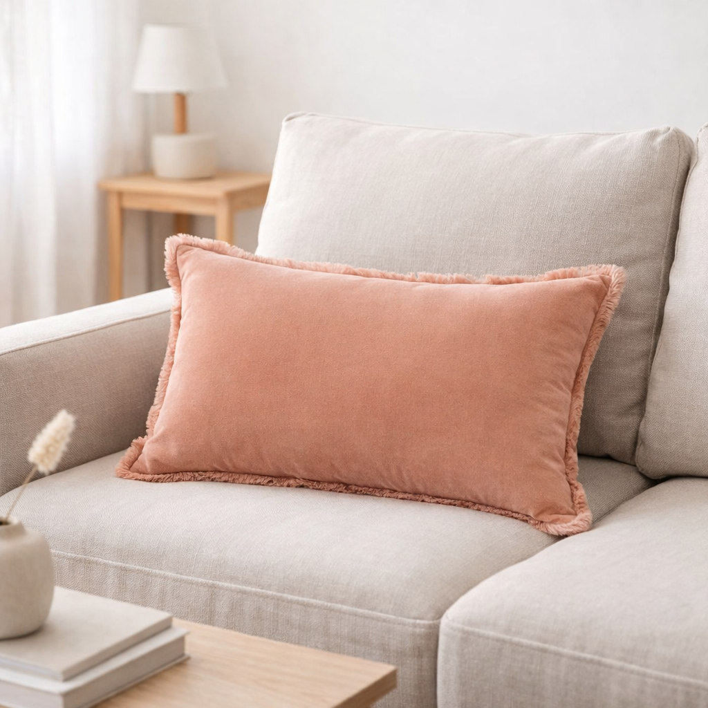 Coussin uni Fara Dragée 40 x 65 en situation
