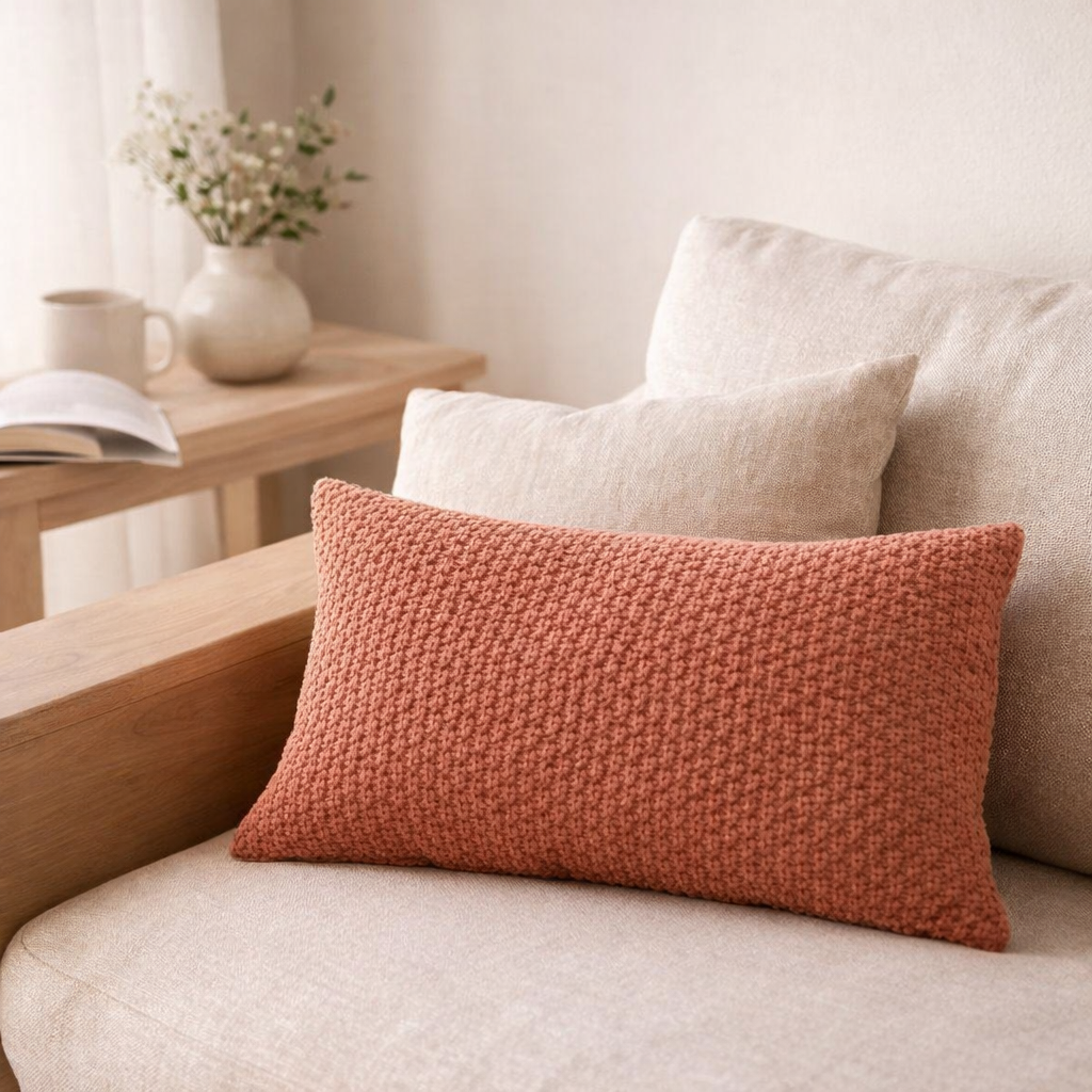 Coussin recyclé Maia Terracotta 30 x 50 en situation