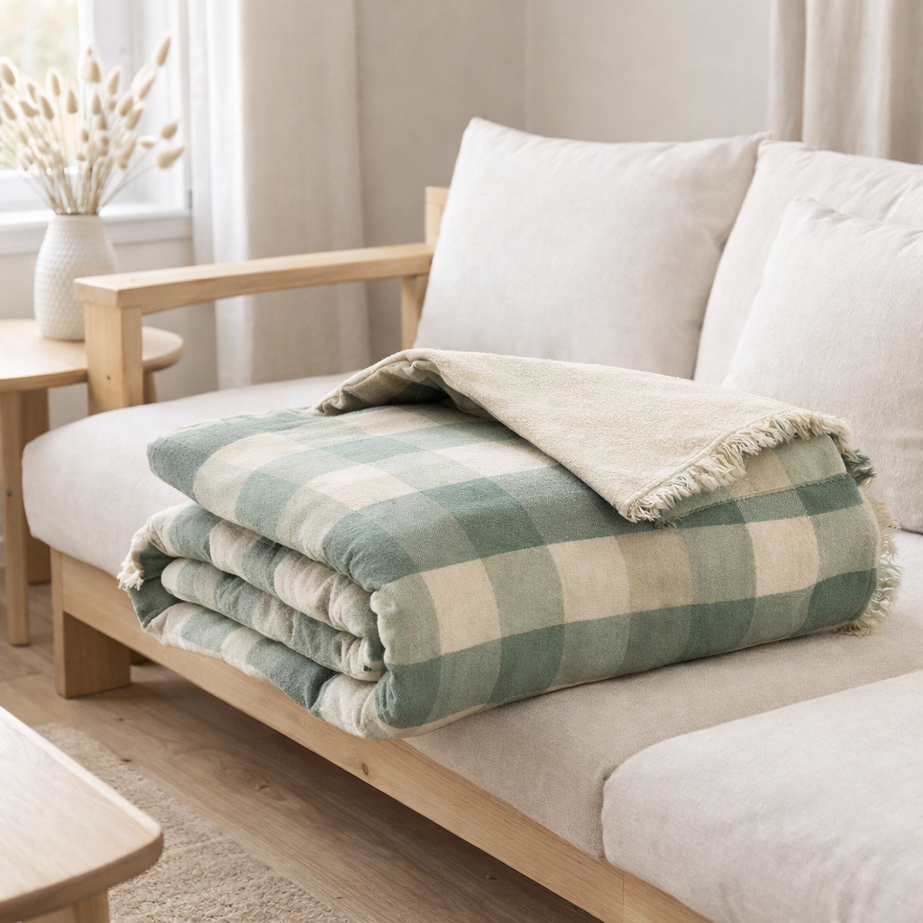 Plaid imprimé Kate Thym 135 x 200 en situation
