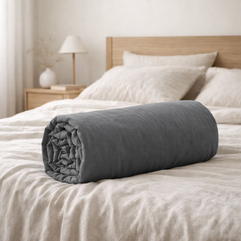 Drap housse Calita Carbone 160x200 bonnet 30 cm en situation