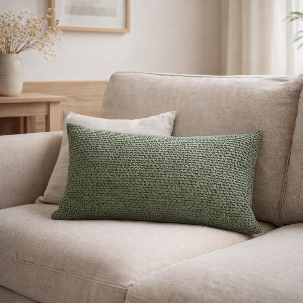 Coussin recyclé Maia Eucalyptus 30 x 50 en situation