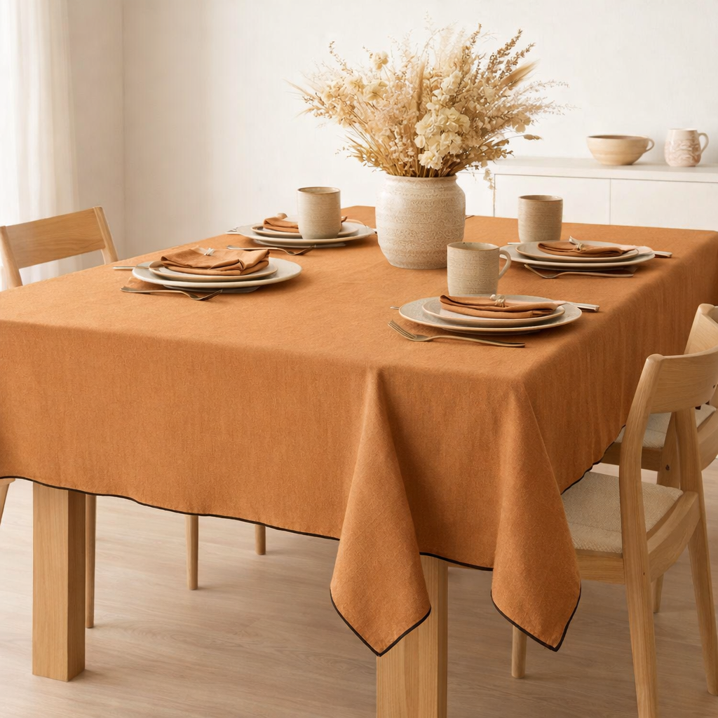 Nappe recyclée Grace Caramel 140 x 250 en situation