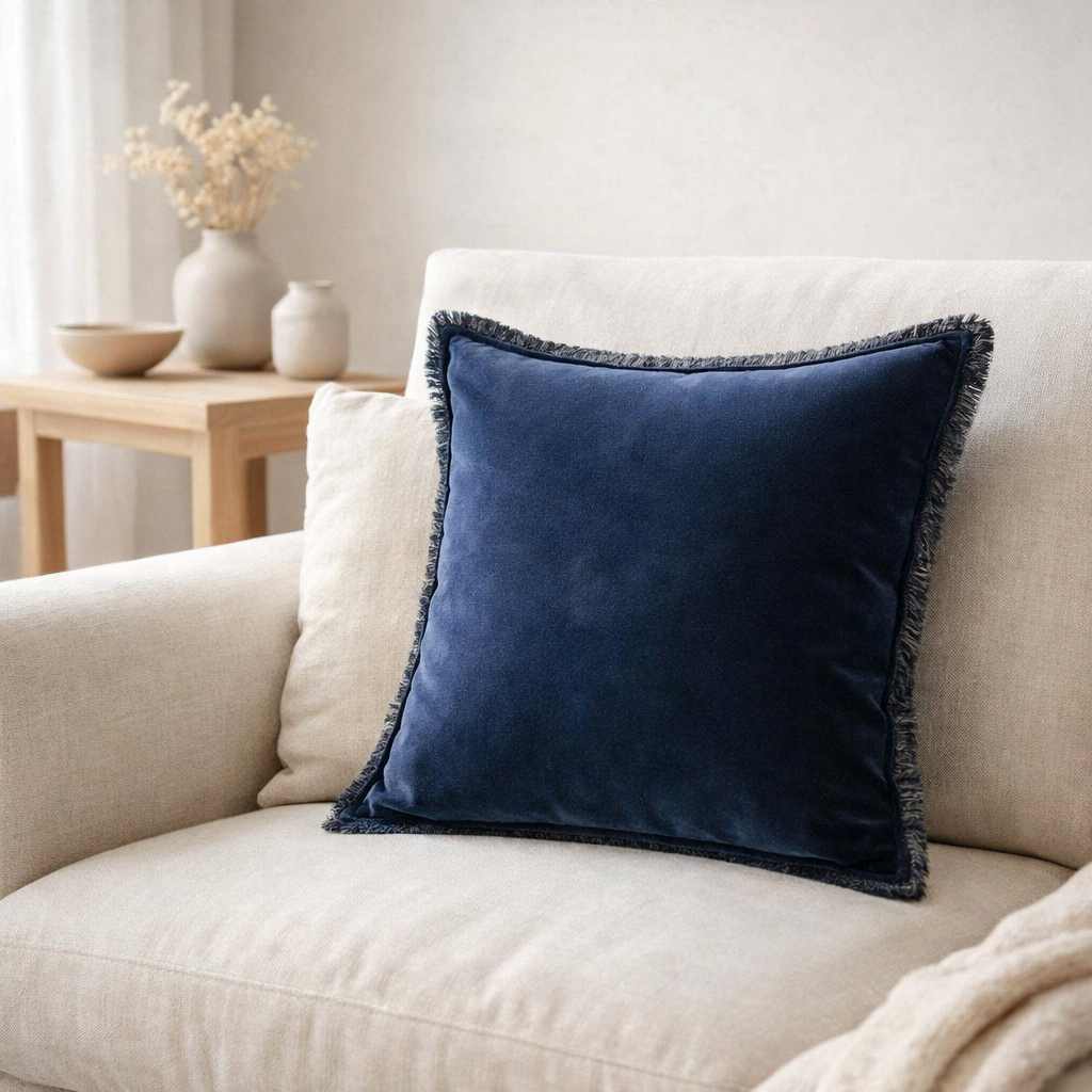 Coussin uni Fara Marine 45 x 45 en situation