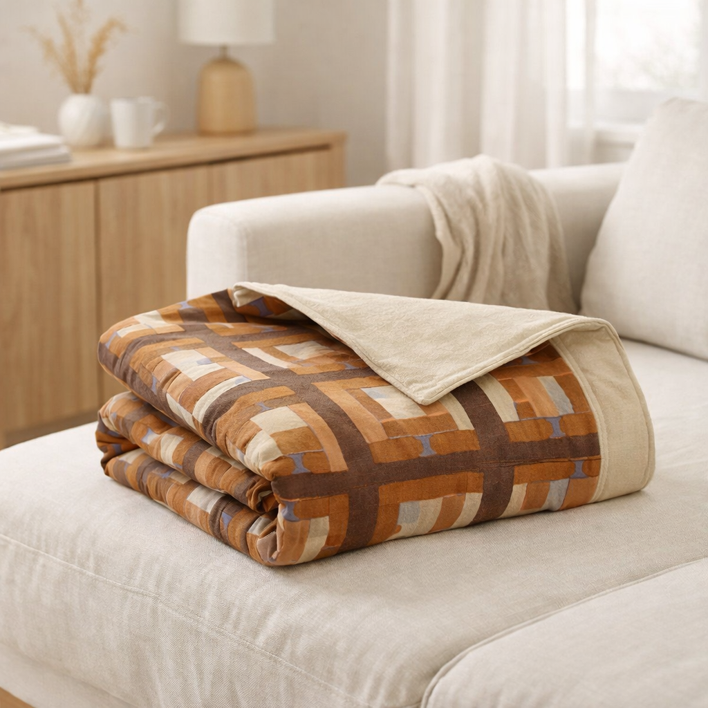 Plaid imprimé Taho Cuivre 135 x 200 en situation