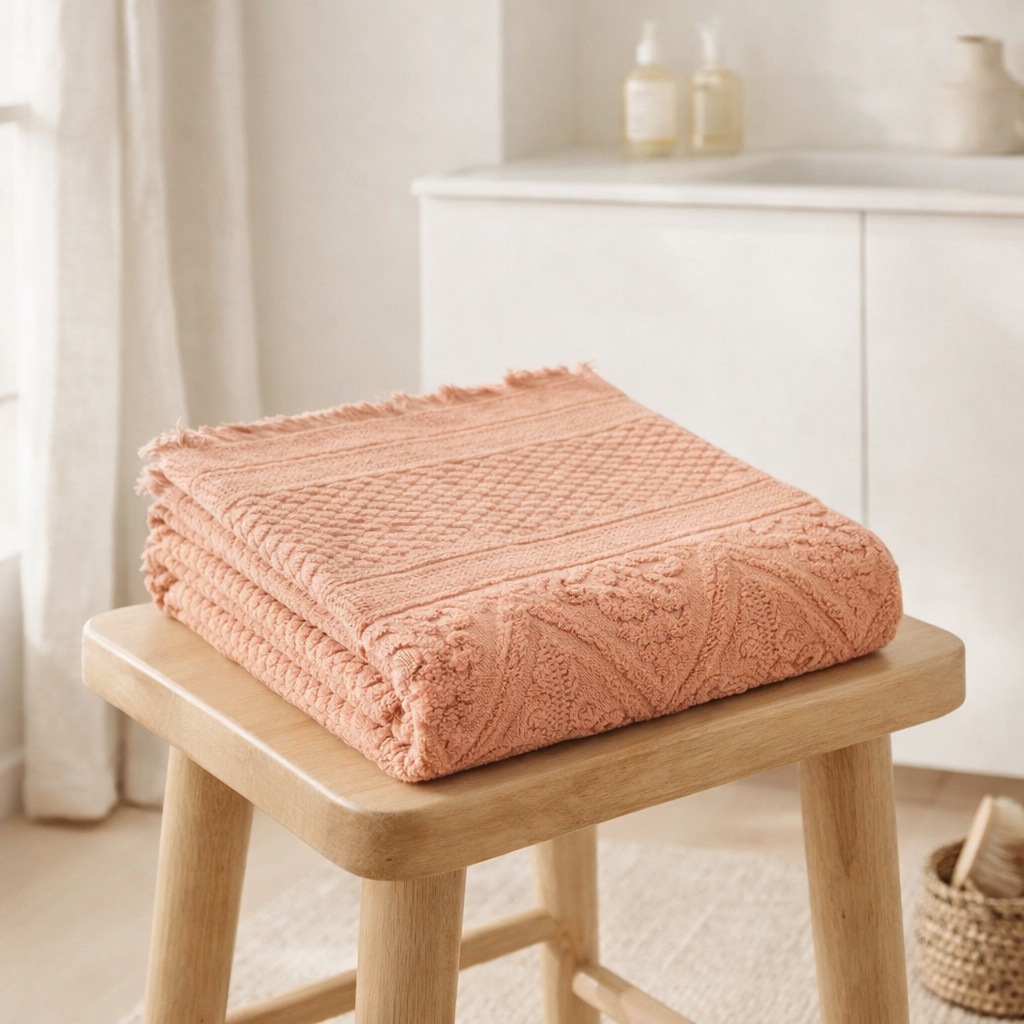 Drap de bain uni Zoe Argile 100 x 180 en situation